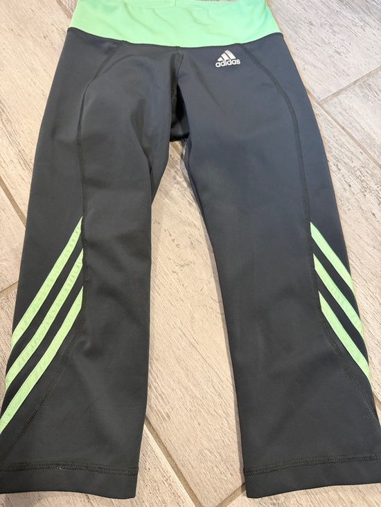 adidas Other - adidas Black Crop Leggings with Mint Green Waistband and Stripes 10